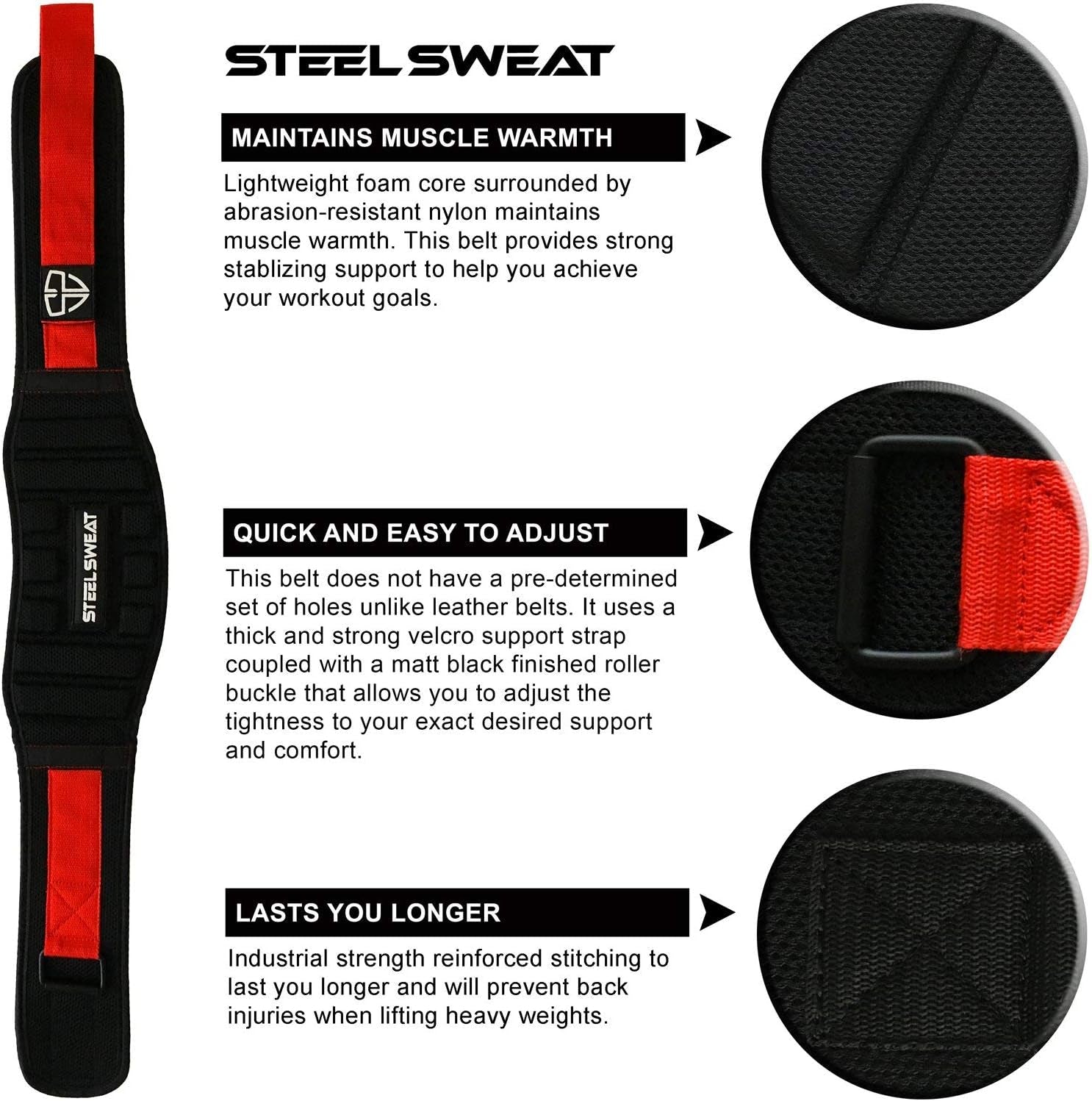 Weight Lifting Belt - Nylon 6-Inch Firm & Comfortable Back Support, Best for Workouts at the Gym, Weightlifting or Crossfit. Easily Adjustable Viper Large